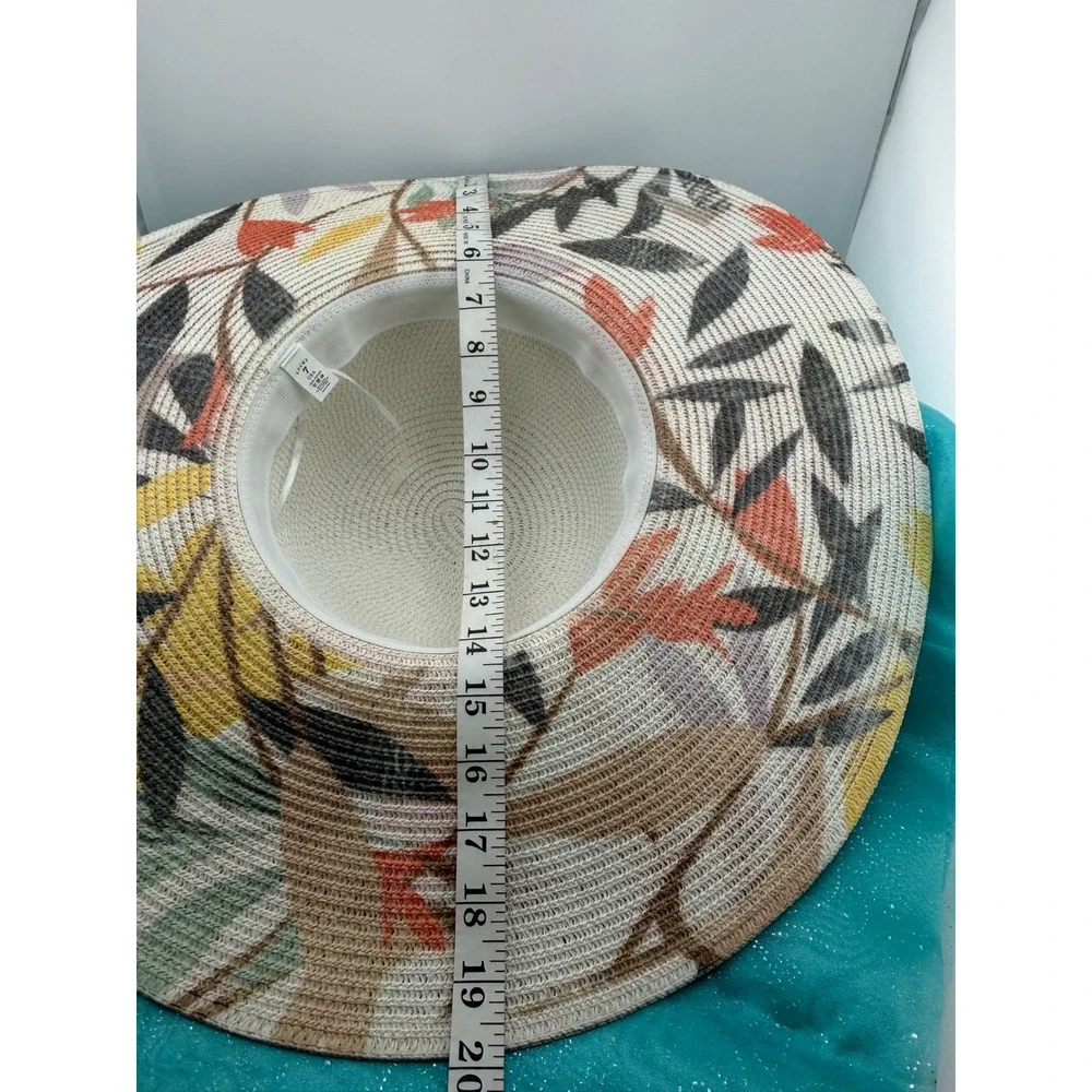Lucky‎ 7 USA Womens Wide Brim Paper Straw Sun Hat Floral UV Protection Cream